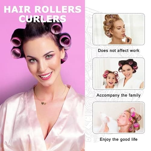Self grip hair roller set,18 pcs,Hair rollers with hair roller clips and comb,Salon hairdressing curlers,DIY Hair Styles, Sungenol 3 Sizes Rose red Hair Rollers in 1 set thumbnail 6
