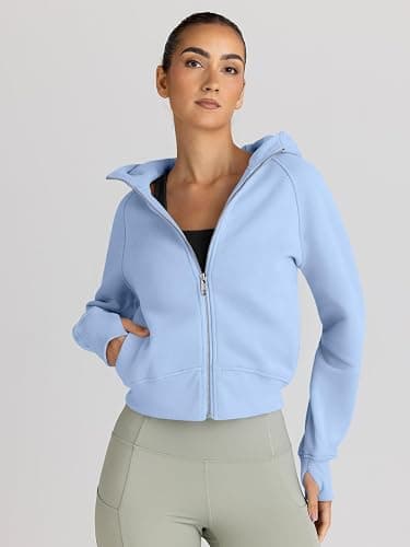 Trendy Queen Womens Zip Up Hoodies Jackets Cropped Sweatshirts Fleece Fall Outfits Casual Comfy Y2k Tops Winter Clothes 2025 thumbnail 2