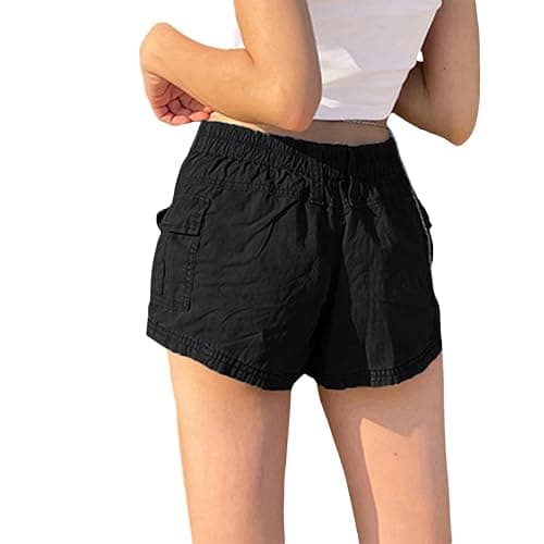 Women Cargo Shorts Elastic Low Waist Pocket Shorts Y2k Egirls Slim Fitted Shorts Vintage Harajuku Streetwear thumbnail 2