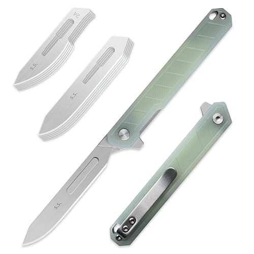 OLITANS G046 Mecha Mini Slim Folding Scalpel with 5pcs #24 and 5pcs #60 G13 Handle with Liner Lock, Utility EDC Pocket Knife with Back Clip(Jade Color) - Image 1
