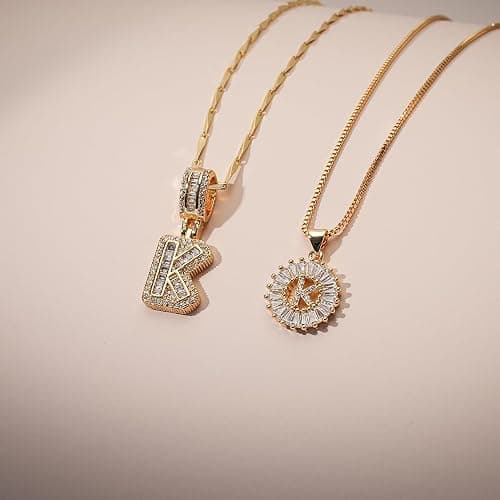 MEIITRUE Initial Necklace for Women 14k Gold Plated Bling Dainty Necklaces Trendy Chunky Custom Name Necklace Personalized Round Circle Pendant Zirconia Letters Name Crystal Jewelry Gifts for Women thumbnail 3