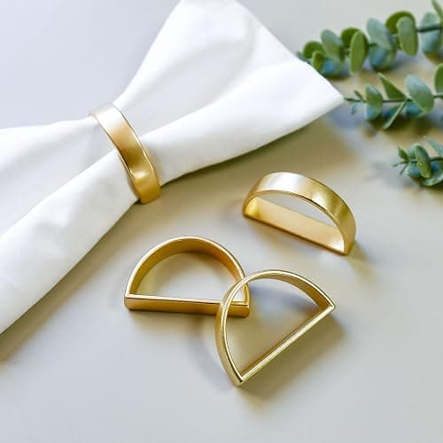 Cuff Brushed Gold Napkin Rings Set of 4, Modernist Napkin Ring Holder for Wedding, Banquet, Metallic Adornment for Table Settings, Glossy Serviette Buckles Decor (Semicircle) thumbnail 5