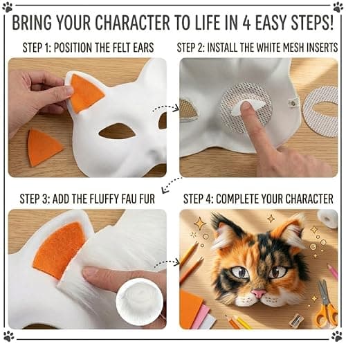 TherianMask 37 Pcs Therian Mask Kit White Cat Masks DIY to Paint Furry Animal Mask Therian Gear Therian Stuff for Halloween Masquerade Cosplay Party (C) thumbnail 5