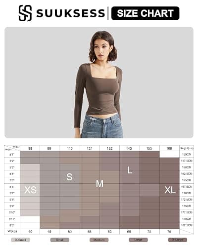 SUUKSESS Women Square Neck Long Sleeve Tops Double Lined Going Out T Shirts thumbnail 6