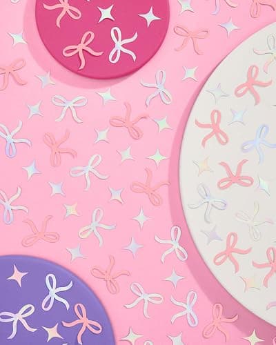 xo, Fetti Bow Confetti - 200 pc | Bachelorette Party Pink and Iridescent, Engagement Party Decoration, Tying the Knot Table Decor, Bride To Be Coquette Ribbon Bridal Shower Supplies thumbnail 5