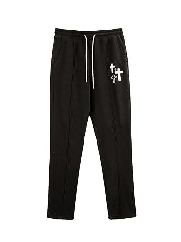WDIRARA Men's Graphic Printed Stacked Sweatpants Flared Leg Y2K Drawstring Waisted Casual Jogger Pants with Pockets thumbnail 2