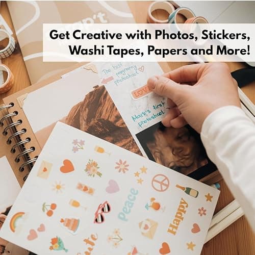 Scrapbook Kit - 80 Page Photo Album DIY Scrapbook - Holds 300+ Photos, with Metallic Pens, 150+ Stickers, Glue Pen, Washi Tapes, Backing Paper, Photo Corner Stickers (Starter Kit - 8 x 8 Inch, Kraft) thumbnail 5