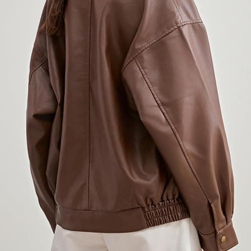 OrbiflexY Womens Oversized Faux Leather Bomber Jacket Fashion Motorcycle Coats Outfits Clothes Y2k Tops thumbnail 3
