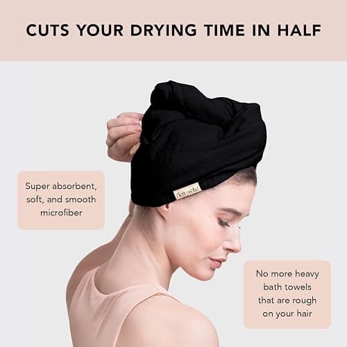 Kitsch Microfiber Hair Towel Wrap for Women - Super Absorbent Hair Drying Towel - Quick Dry, Anti-Frizz - for Long & Short, Wet & Curly Hair - Black thumbnail 7
