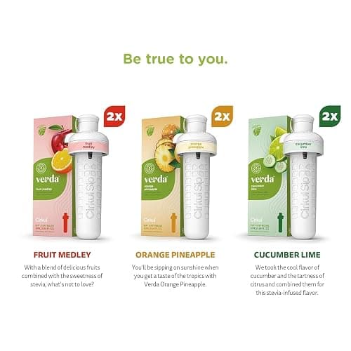 Cirkul Verda Antioxidants, Stevia, and Vitamin B Flavor Water Variety Pack, Makes 36 Drinks, No Sugar, Zero Calorie Drink Mix, (2 Orange Pineapple, 2 Fruit Medley, 2 Cucumber Lime) thumbnail 3