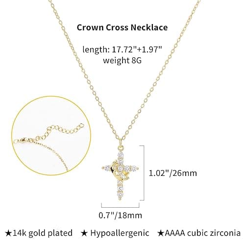 SENHOWII Crown Cross Necklace for Women-Exquisite Christian Necklace-cross necklace for women-Symbol of Devotion, Ideal Faith-Inspired Jewelry Gift for Every Occasion - gold thumbnail 5