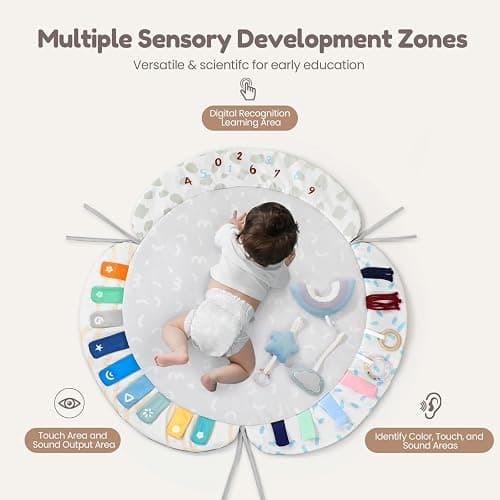 EXIN DECHEN Baby Play Gym & Activity Mat,Natural Organic Bamboo Frame with 4 Detachable Sensory Toys,Tummy Time Mat,Play Mat for Babies 0-6 Months,Newborn Play Mat,Baby Essentials Gifts thumbnail 3