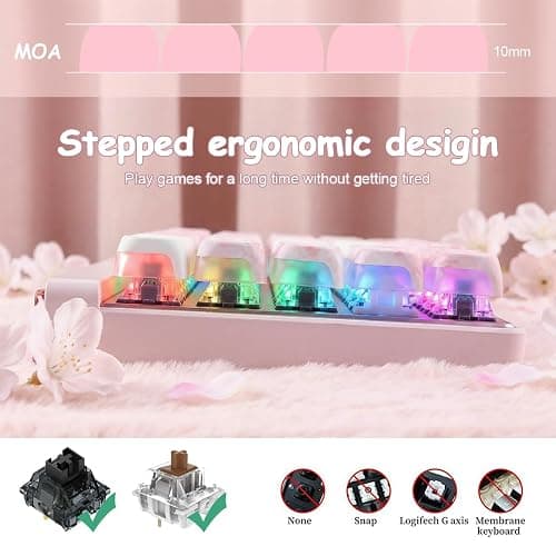 Tsungup Keycaps-Pink Cherry Blossom MOA Keycaps,Cute Sakura Custom Keycap Set 133 Keys PBT Dye Sublimation Shine Through Keyboard caps for Cherry Gateron MX Swithes Mechanical Keyboard thumbnail 6