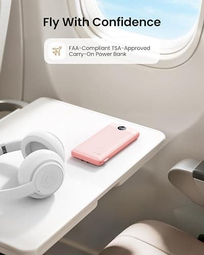 Coowisty Portable Charger Built-in Cables and Wall Plug, 10000mAh Slim USB C Power Bank, LED Display External Battery Pack Compatible with iPhone/Android & More (Pink) thumbnail 7