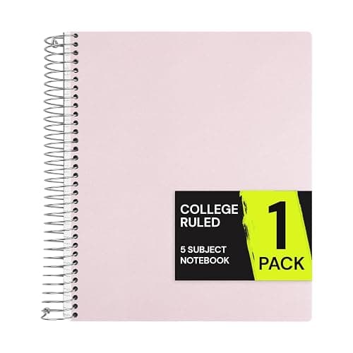 ONAVIA Pink 5 Subject Spiral Notebook College Ruled, 400 Pages | 200 Sheets, 9 x 11 in, 6 Pack Waterproof Plastic Cover, Durable, School Notebooks, Classroom, Teachers - Image 1