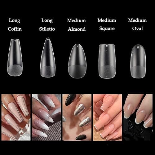 240pcs Medium Almond Acrylic False Nail Tips Kit Soft Gel Full Cover Matte Press on Nails Clear Artificial Fake Nails for Nail Extension Coffin Stiletto Square Oval Shaped Ballerina Nail Art Tips Set thumbnail 2