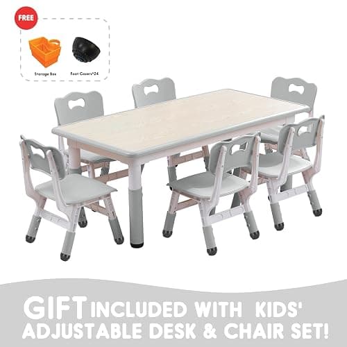 Kids Table and Chairs Set, Height Adjustable Desk With 6 Seats for Ages 2-12,Arts & Crafts Table,Graffiti Desktop, Non-Slip Legs, Max 300lbs, Children Multi-Activity Table for Classrooms,Daycares,Home thumbnail 4