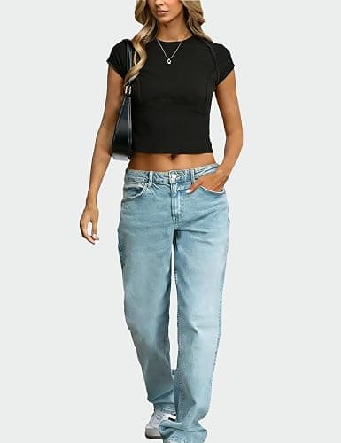 Aimiray Women's Y2k Tops Tight Fitting Baby Tees Going Out T Shirt Basic Short Sleeve Crew Neck Cotton Summer Tops thumbnail 4