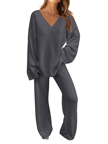 MEROKEETY Women's Fall Lounge Sets 2026 Fashion 2 Piece Outfits Sweater Pajama Set Fuzzy Loungewear Matching Winter Clothes - Image 1