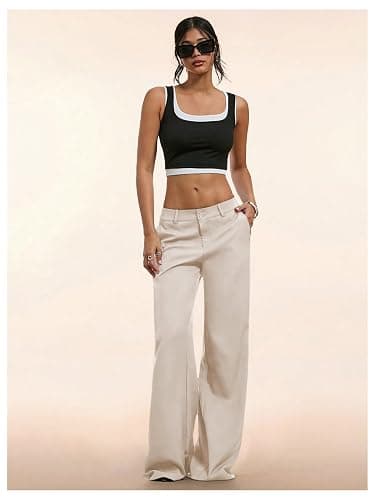 GORGLITTER Women's Dress Pants Low Rise Wide Leg Trousers Business Casual Work Dressy Low Waisted Straight Slacks Pants thumbnail 3
