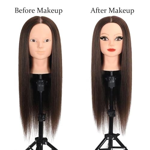 Mannequin Head 70% Real Hair for Cosmetology Practice | For salon training & makeup practice, includes mannequin doll head stylist cosmetology learning tool realistic hair texture thumbnail 2