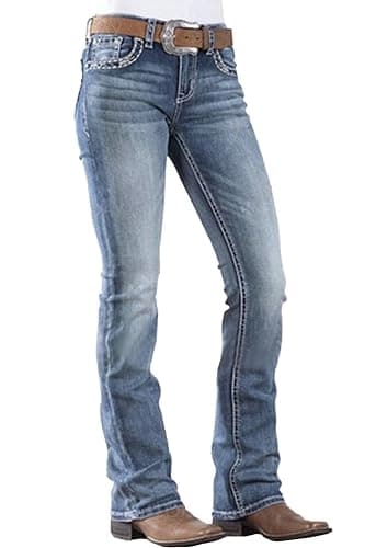 Women's Mid Rise Bootcut Jeans Western Stretchy Straight Leg Denim Pants | Embroidered Pockets,Cowgirl Clothing,2026 Trendy,Country Outfits,Tummy Control,Butt Lifting,Fall Fashion,90s Vintage - Image 1