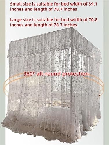 VHBVDFC Lace Three-Door Bed Curtains, Extended Floor-Length Bed Canopy, Mosquito Net with Metal Brackets, Four-Corner Bed Covers(White,Large) thumbnail 2