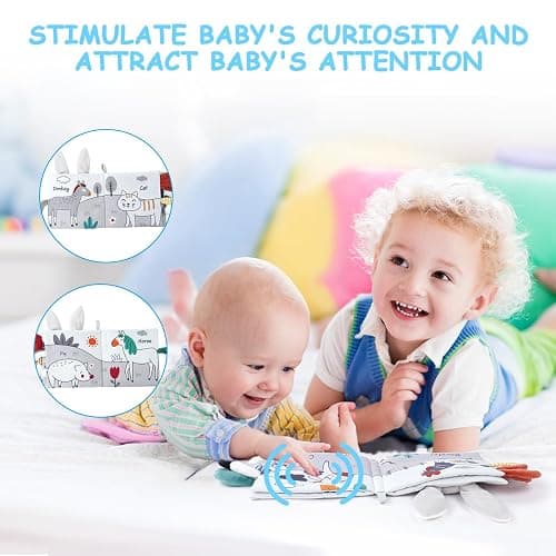 Vicloon Cloth Books - 3D Touch Feel High Contrast Baby Books, Soft Books with Crinkle for Infants & Toddlers (Rabbit) thumbnail 3