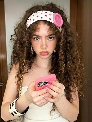 TYATVS Whimsy Twee Button Headband Patterned Polka Dot Headbands 2000s Whimsical Aesthetic Fun Funky Accessories (green+pink) thumbnail 4