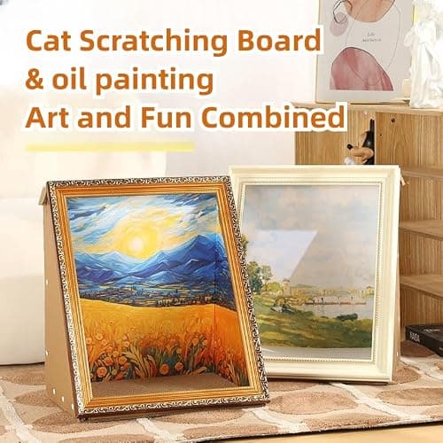 Oil Painting Cat House with Scratcher,Cat Bed Art Picture Frame Scratching Board Playing Tent Box, Assemble Kitty Couch Cave Condo Creative Pets Furniture - Kitty Living in Famous Painting thumbnail 3