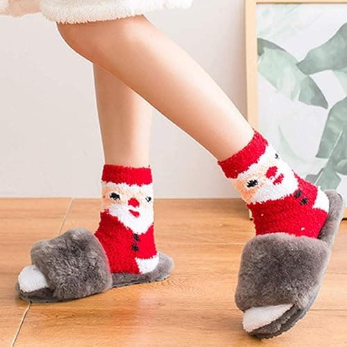 Gellwhu Christmas Fuzzy Socks for Women Girls Gifts Cute Fun Cozy Fluffy Winter Warm Slipper Xmas Holiday Socks thumbnail 3
