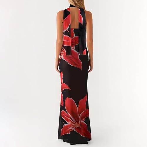 Women Floral Tube Maxi Dress with Scarf Summer Strapless Tube Bodycon Mesh Layer Cocktail Party Wedding Guest Dress thumbnail 8