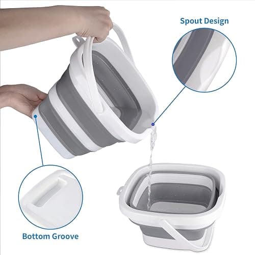 2 Pack Collapsible Buckets 5L 1.3Gallon Small Cleaning Bucket for Household Portable Plastic Bucket Outdoor Car Washing Tub Foldable Camping Beach Sand Water Pot Pail Space Saving Square Grey thumbnail 5