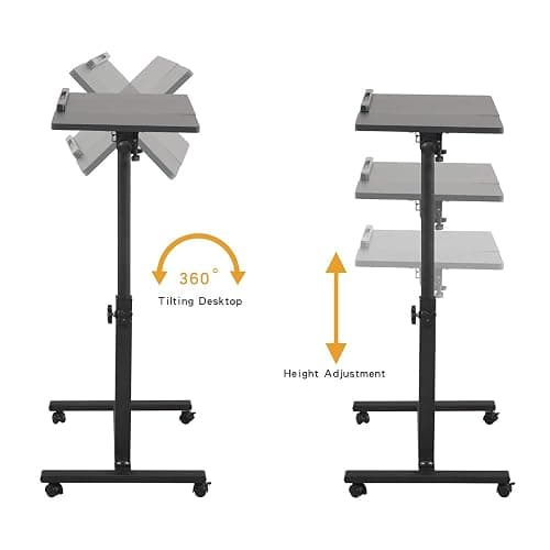 TigerDad Overbed Bedside Desk Mobile Rolling Laptop Stand Tilting Overbed Table with Wheels Height Adjustable Tray Table for Laptop Bed Sofa Side Table (Black) thumbnail 6