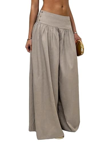 Milumia Women's Low Rise Wide Leg Linen Pants Flowy Casual Palazzo Trousers | Business Casual Outfits, Low Waist,Oversized,Teacher Outfits,Wear To Work, Trendy Casual - Image 1