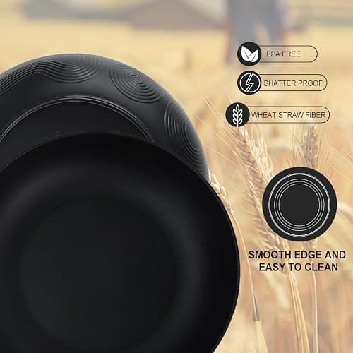 Wrova Large salad bowls,65oz Salad bowls set of 2,Unbreakable Plastic bowls Microwave & Dishwasher Safe Bowls,Wheat Straw Serving Bowls for Salad, Cereal, Fruit, Dishwasher Safe.Black thumbnail 4