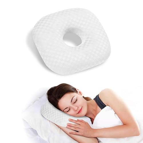 Babyezz Ear Piercing Pillow for Side Sleepers - Ear Hole Pillow for Pierced Ears, CNH & Pain Relief, O-Shaped Orthopedic Pillow for Pressure Sores, Soft Cotton (White) - Image 1