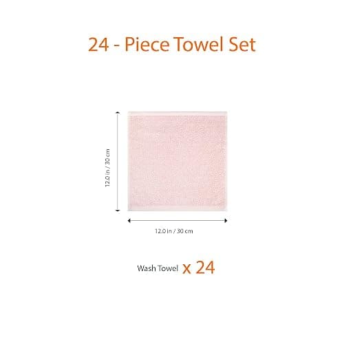 Amazon Basics Highly Absorbent, Fast Drying 100% Cotton Washcloths for Bathroom and Face, 12 x 12 inches, Petal Pink, 24-Pack thumbnail 3