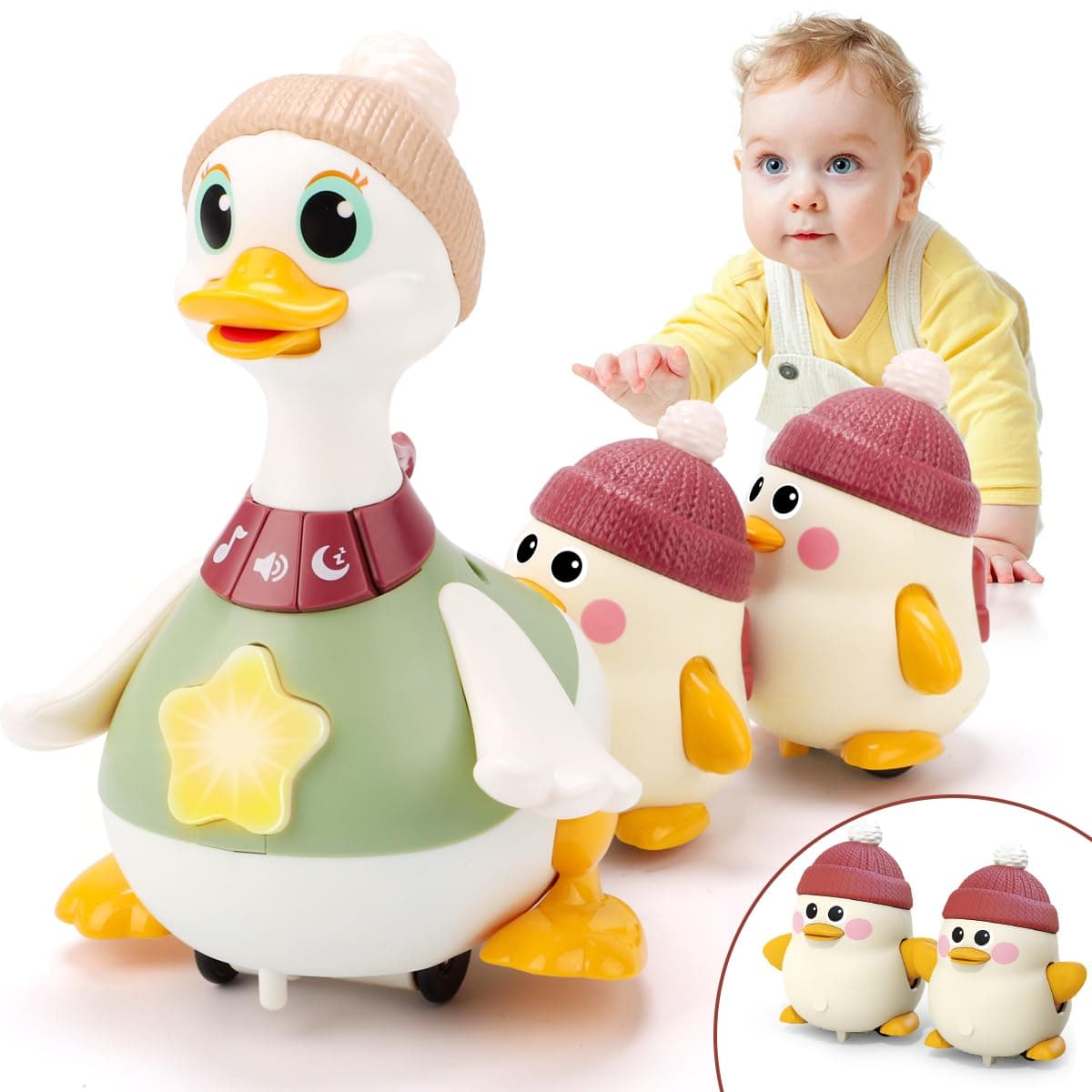 KaeKid Baby Toys 6-12 Months Musical Dancing Duck Toy Set with Music & Lights, Tummy Time Toys, Crawling and Interaction Modes, 1 Year Old Girl Boy Baby Christmas Birthday Gifts - Image 1