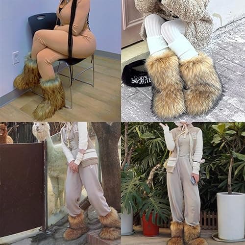 YXCFEWD Fur Boots for Women Winter Fluffy Furry Boots for Girls Flat Heel Snow Boots thumbnail 6