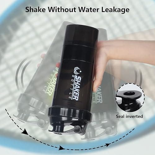 XTK Shaker Bottle 16OZ Protein Shaker Bottles with Mix Ball Sports Water Bottle Leak Proof GYM Cup for Protein Mixes with Powder Storage & Pill Organizer, Ideal for Pre Workout,BPA Free(black) - BLACK thumbnail 4