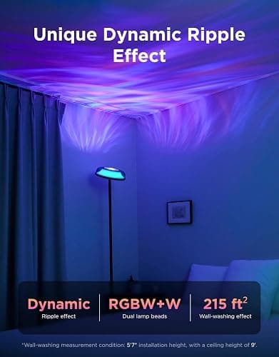 Govee Uplighter Floor Lamp for Living Room, RGBIC Ripple Projector, Floor Lamp for Bedroom, Compatible with SmartThings, Alexa, and Matter, LED Modern Corner Floor Light, Warm Cool White Standing Lamp thumbnail 2