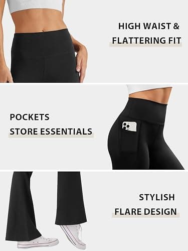 SEAJOJO Women's High Waist Flare Yoga Pants Tummy Control Casual Bootcut Leggings with Side Pockets thumbnail 6
