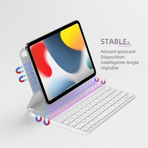 pankeybd ‌Étui Folio Clavier pour iPad A16 2025 11 EME génération et iPad 10 EME génération 2022,Smart Folio,Ultra-Mince,Connexion magnétique,AZERTY, Blanc thumbnail 3