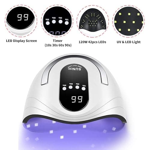 Sunrich UV Gel Nail Lamp 120W LED Nail Light Fast Dryer for Gel Polish Curing with 4 Timers Portable Handle Large Space Automatic Sensor (White) thumbnail 4