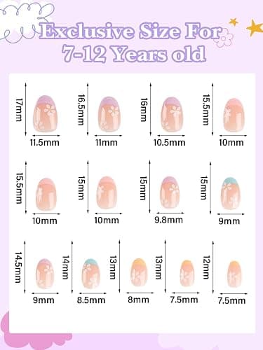 26 Pieces Press on Nails for Kids, EBANKU 1 Pack Kid Fake Nail Pink Flower Press on Nails for Girls 5-12 Years with Nail Glue thumbnail 2