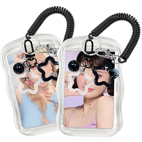 IPEWOEF 1Pcs Cute Photocard Holder Keychain Kpop Photo Card Holder Star Wave Photocard Keychain Transparent Pc Holder Creative Photocards Holder for Bus Student Card Photo Protector thumbnail 6
