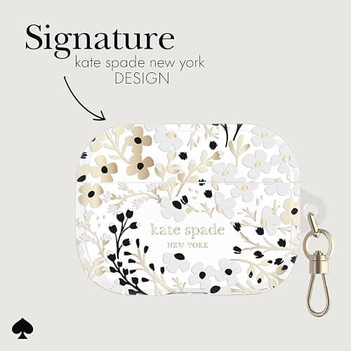 kate spade new york AirPods Pro Protective Case with Keychain Ring - Multi Floral Black and White, Compatible with AirPods Pro 2nd / 1st Generation thumbnail 3