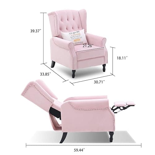Altrobene Velvet Accent Chair, Push Back Recliner Chair, Wingback Arm Chair for Living Room/Bedroom/Home Theater/Reception Area, Pink thumbnail 2