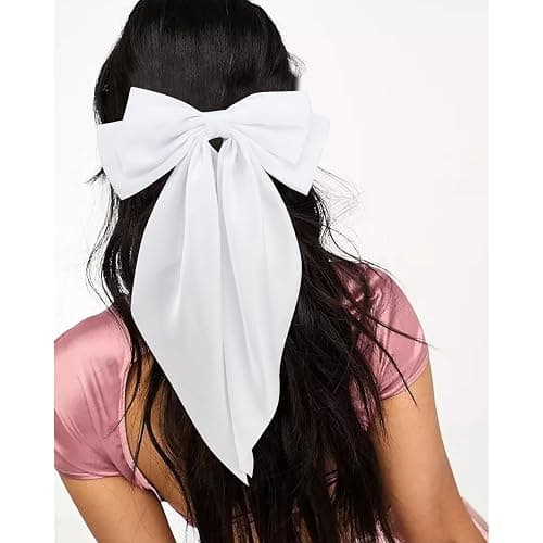 Velscrun 3Pcs Hair Accessories for Women - Black, White, and Navy Blue Oversized Satin Bows with Long Tails and Clips for Girls - Hair Barrettes Gift Set thumbnail 9